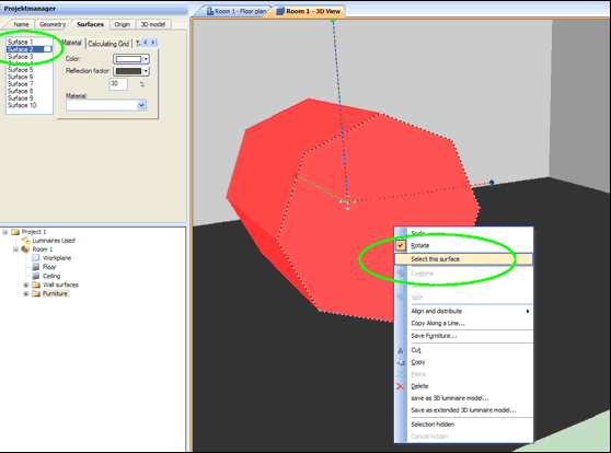 Selecting specific surfaces from a volume