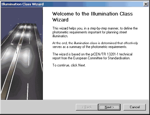 Illumination Class Wizard – Welcome dialogue
